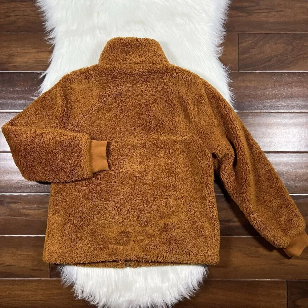 J. Crew Women's Size Small Brown‎ Full Zip Funnelneck Sherpa Jacket AB440